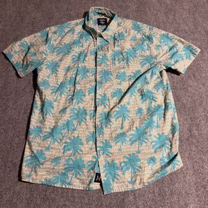 Artistry in Motion Shirt Mens XL Blue Short Sleeve Button Down Slim Fit Hawaiian
